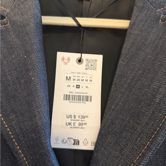 Zara Dark Denim Structured Blazer with Gold Buttons - Picture 2 of 7